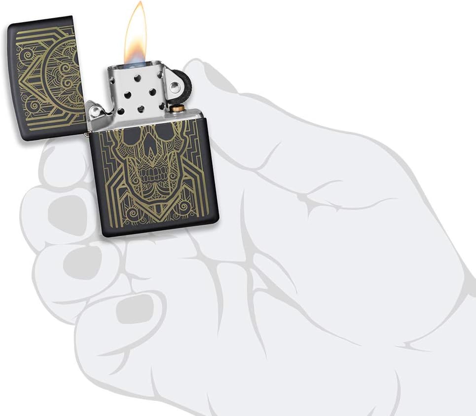 Zippo Art Deco Skull Black Matte Pocket Lighter, One Size