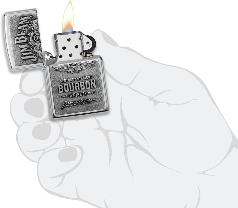 Personalized Jim Beam Pewter Emblem Chrome ZIPPO Lighter - Free Engraving - Christmas, Halloween & Valentines Day Gift