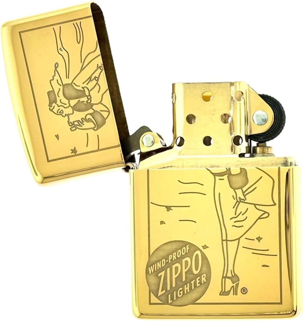 Custom Personalized Zippo Classic Windy Girl Windproof Oil Lighters - Engraving - Christmas, Halloween & Valentines Day Gift (High Polish Gold)