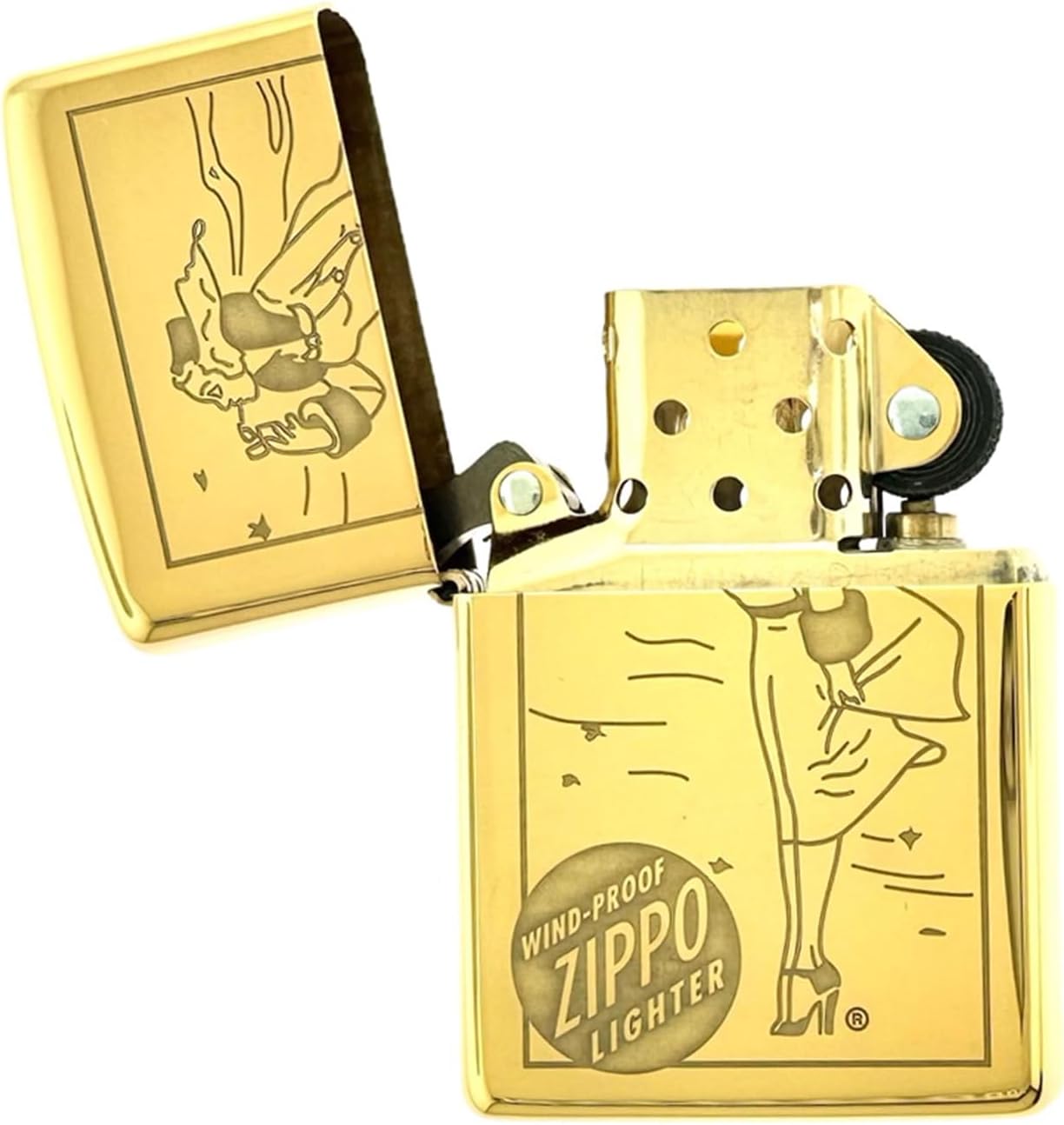 Custom Personalized Zippo Classic Windy Girl Windproof Oil Lighters - Engraving - Christmas, Halloween & Valentines Day Gift (High Polish Gold)