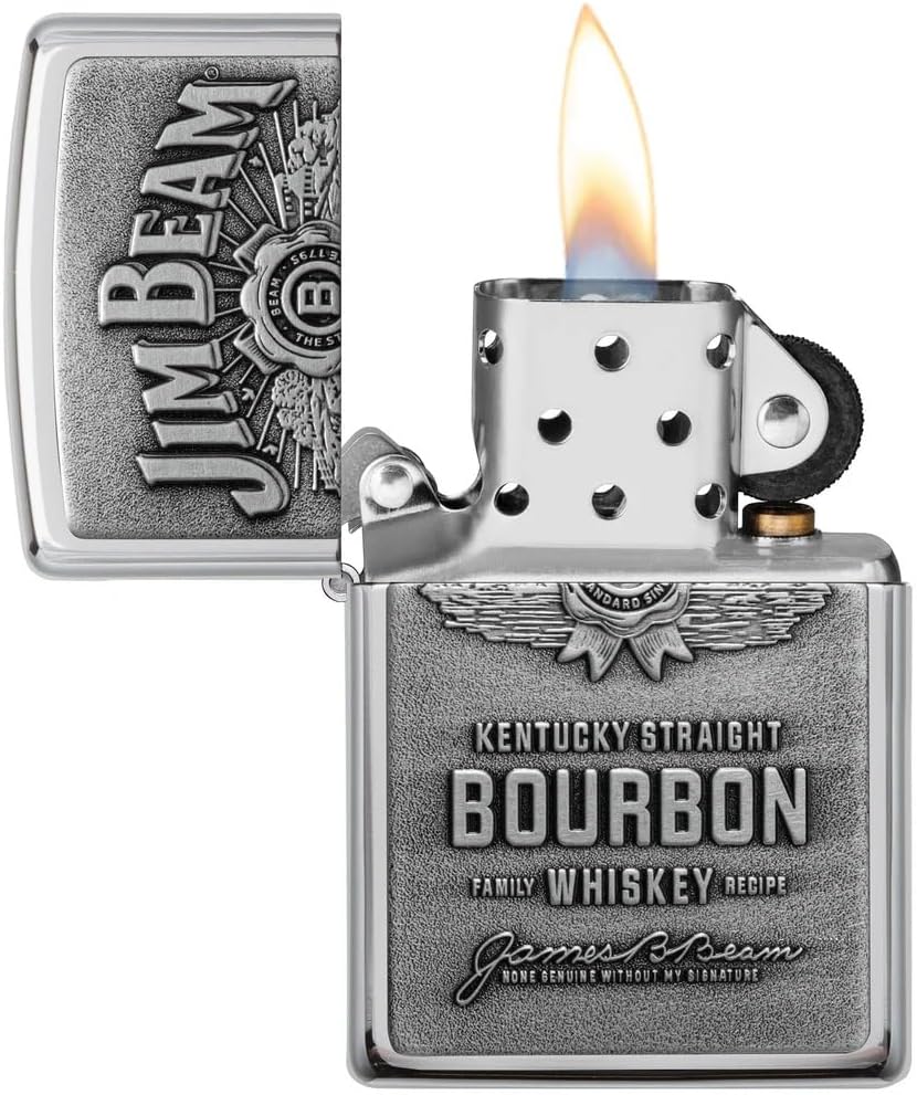 Personalized Jim Beam Pewter Emblem Chrome ZIPPO Lighter - Free Engraving - Christmas, Halloween & Valentines Day Gift