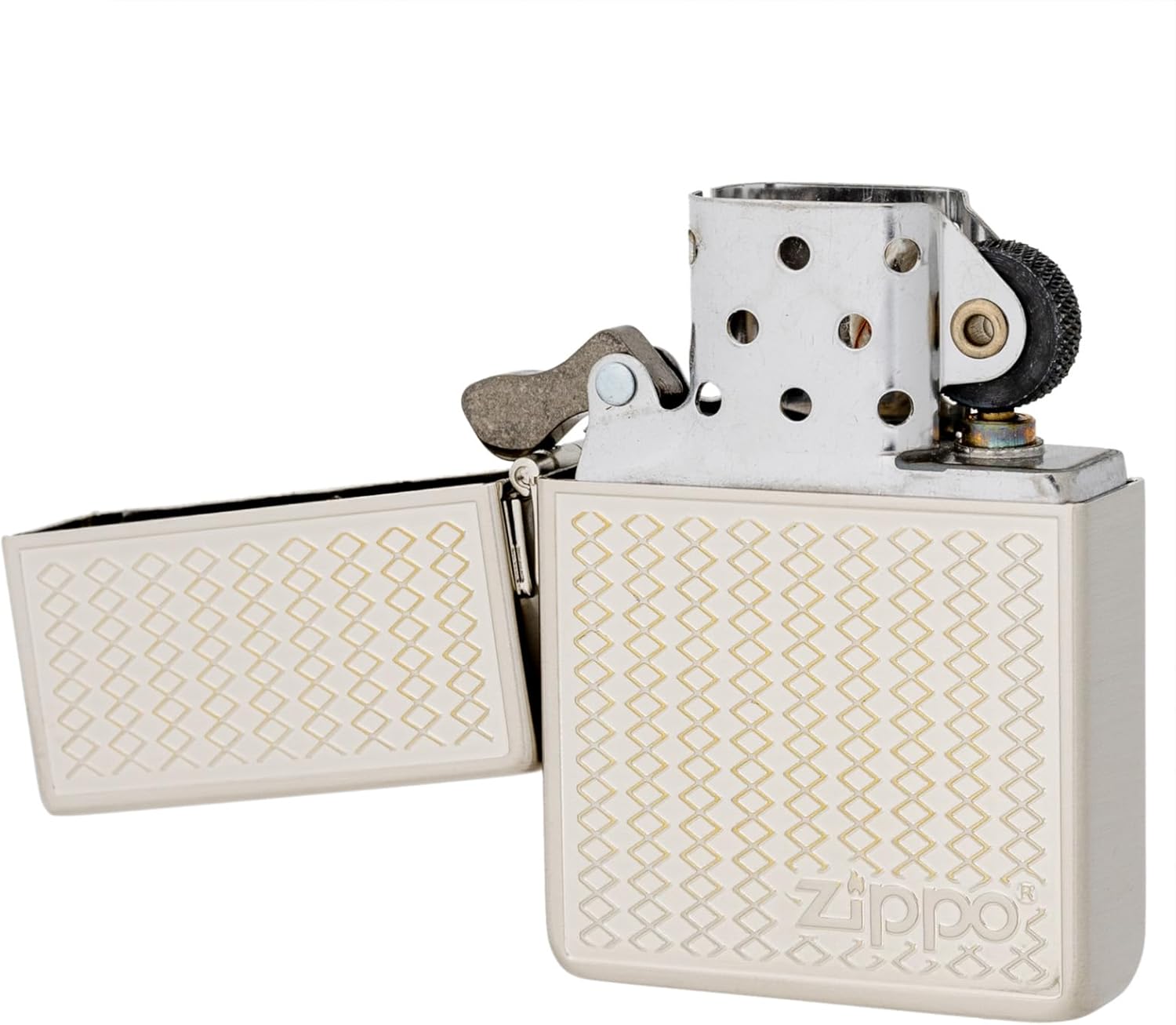 KAJIKAWA Zippo Zippo Lighter Windproof Brass Double-Sided Etched 1935 Replica Case Nickel Plated Satena Finish with Special Sticker 1935 Grill Mesh (B)