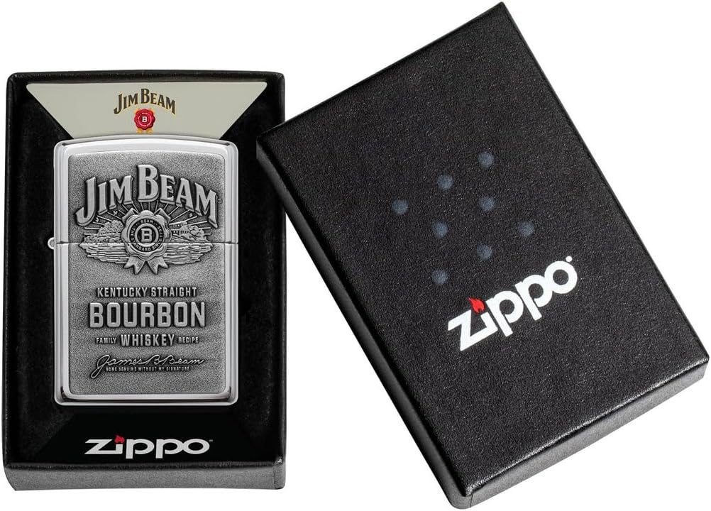 Personalized Jim Beam Pewter Emblem Chrome ZIPPO Lighter - Free Engraving - Christmas, Halloween & Valentines Day Gift