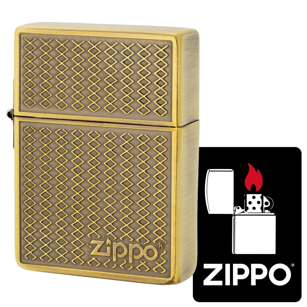 KAJIKAWA Zippo Zippo Lighter Windproof Brass Double-Sided Etched 1935 Replica Case Nickel Plated Satena Finish with Special Sticker 1935 Grill Mesh (B)
