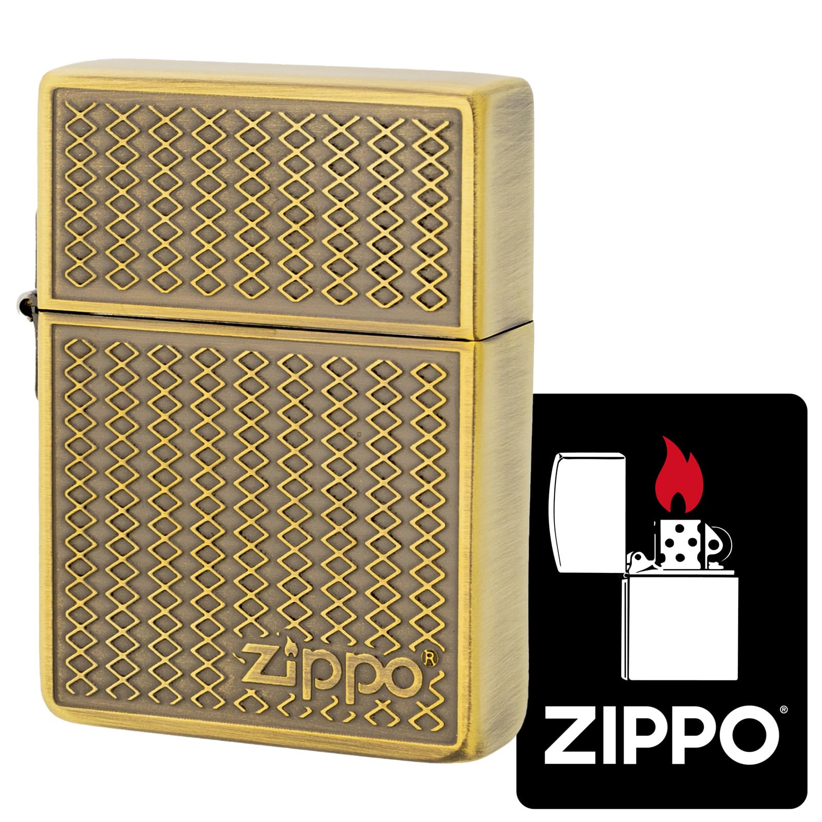 KAJIKAWA Zippo Zippo Lighter Windproof Brass Double-Sided Etched 1935 Replica Case Nickel Plated Satena Finish with Special Sticker 1935 Grill Mesh (B)