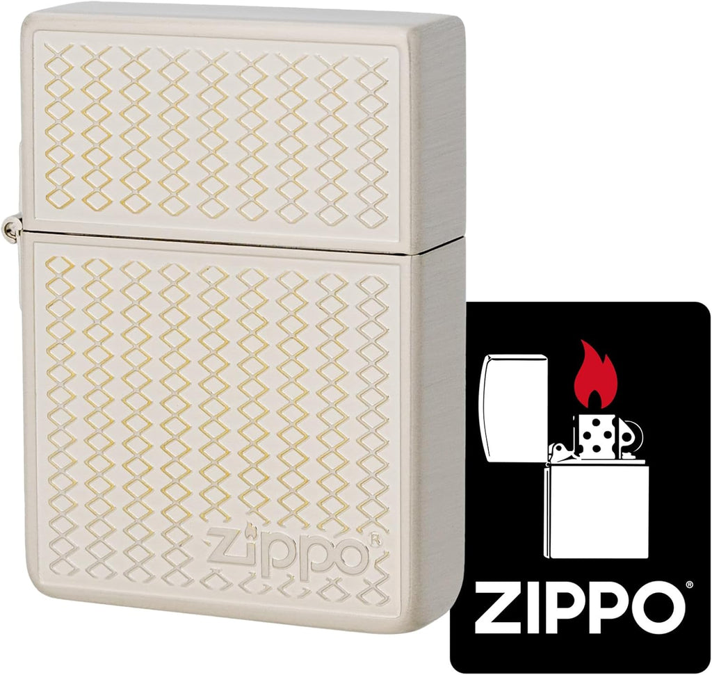 KAJIKAWA Zippo Zippo Lighter Windproof Brass Double-Sided Etched 1935 Replica Case Nickel Plated Satena Finish with Special Sticker 1935 Grill Mesh (B)