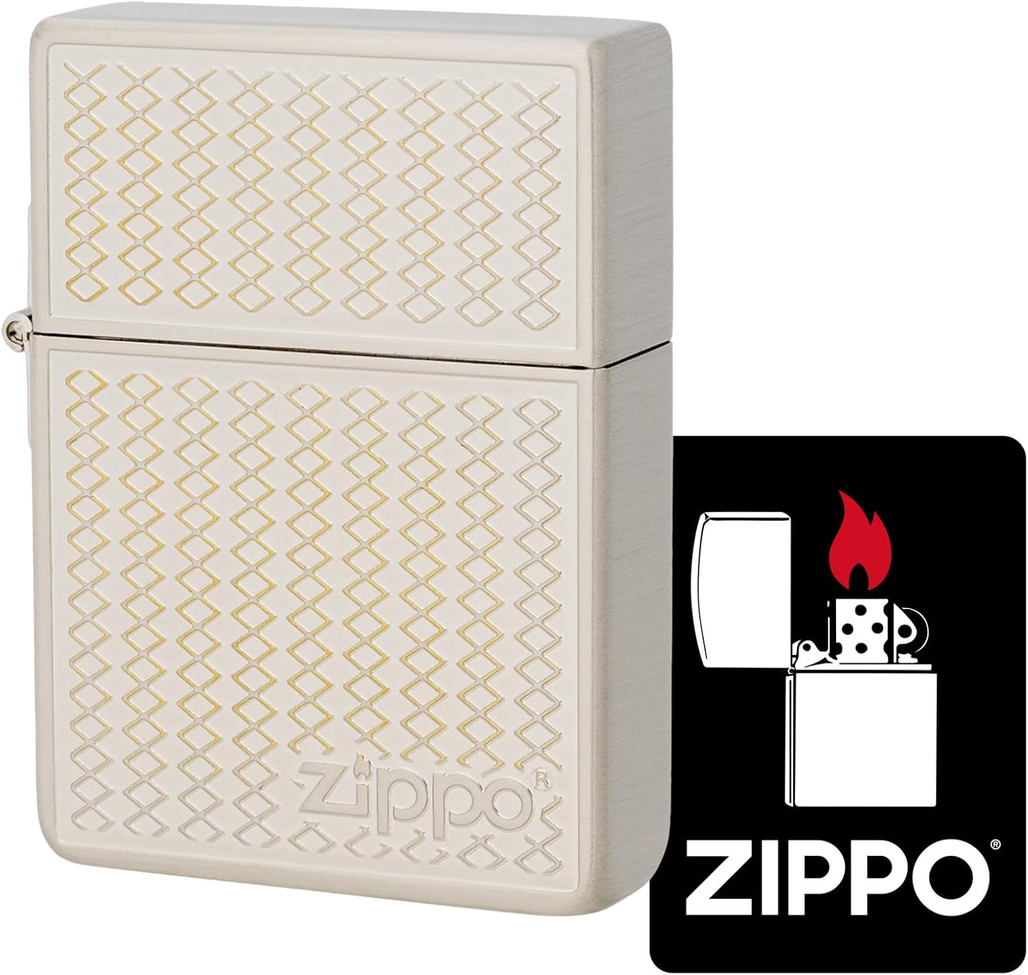 KAJIKAWA Zippo Zippo Lighter Windproof Brass Double-Sided Etched 1935 Replica Case Nickel Plated Satena Finish with Special Sticker 1935 Grill Mesh (B)