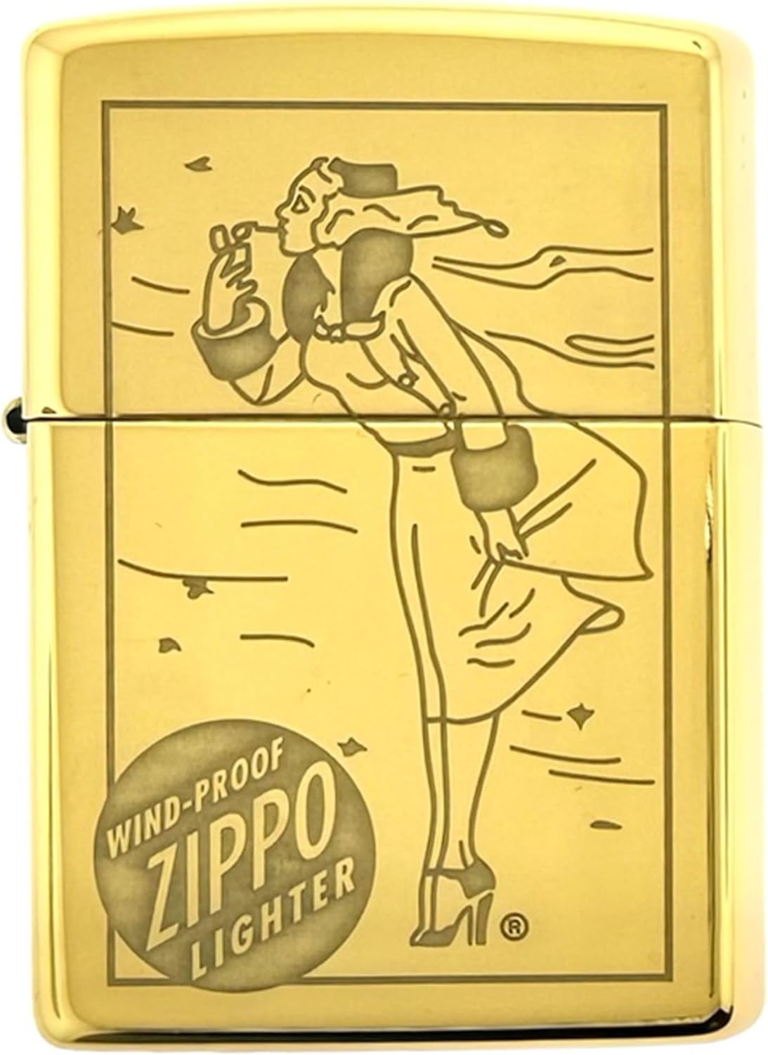 Custom Personalized Zippo Classic Windy Girl Windproof Oil Lighters - Engraving - Christmas, Halloween & Valentines Day Gift (High Polish Gold)
